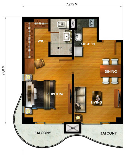 Popup floorplan view of one bed