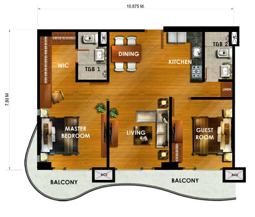 Popup floorplan view of two bed